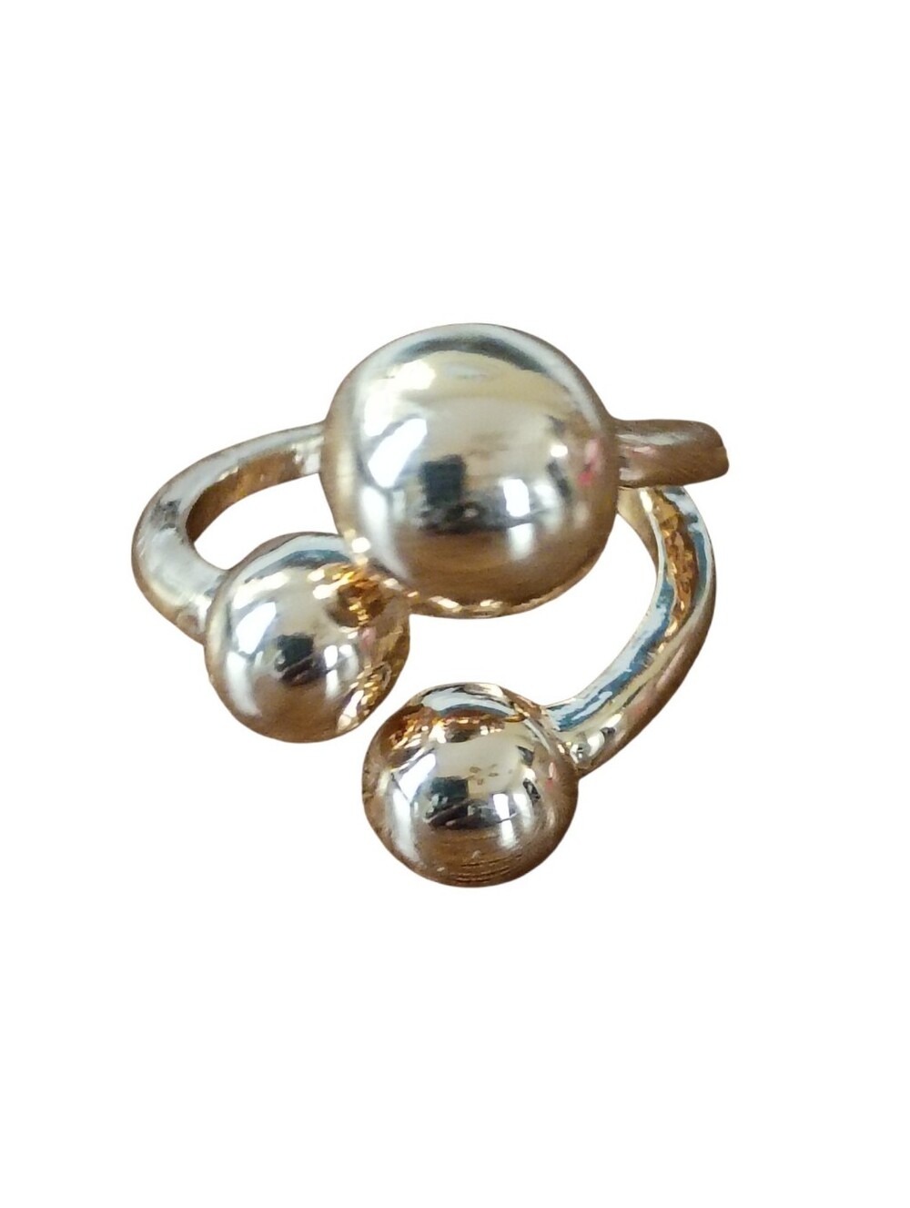 Gold Triple Ball Ring 7 Alloy Metal